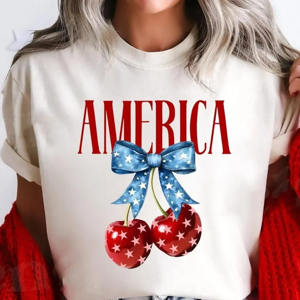 America Cherry Shirt - 4th of July Graphic Tee - Picture 1 of 4